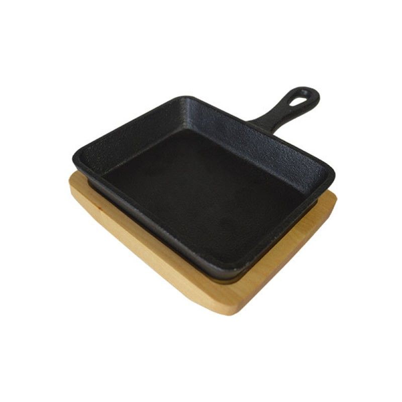 Rect. cast iron dish 12X10Cm w/wood M7123
