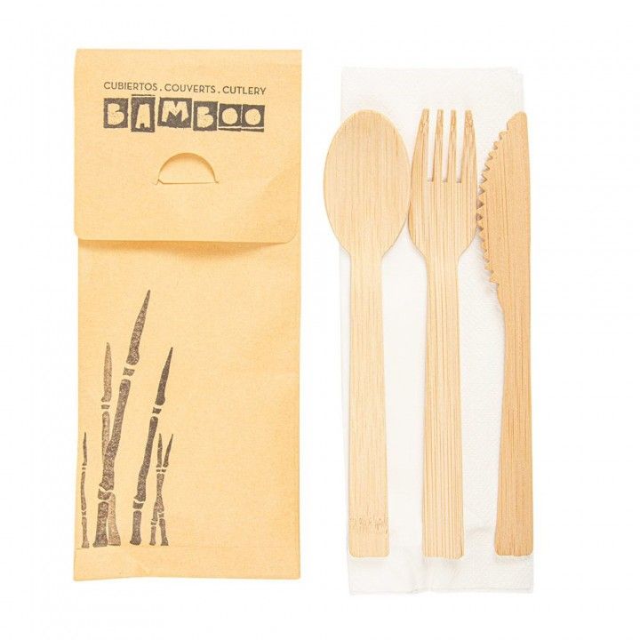 Conj 50 Trios Madeira C/Guardanapo 20cm Bambu 180.19