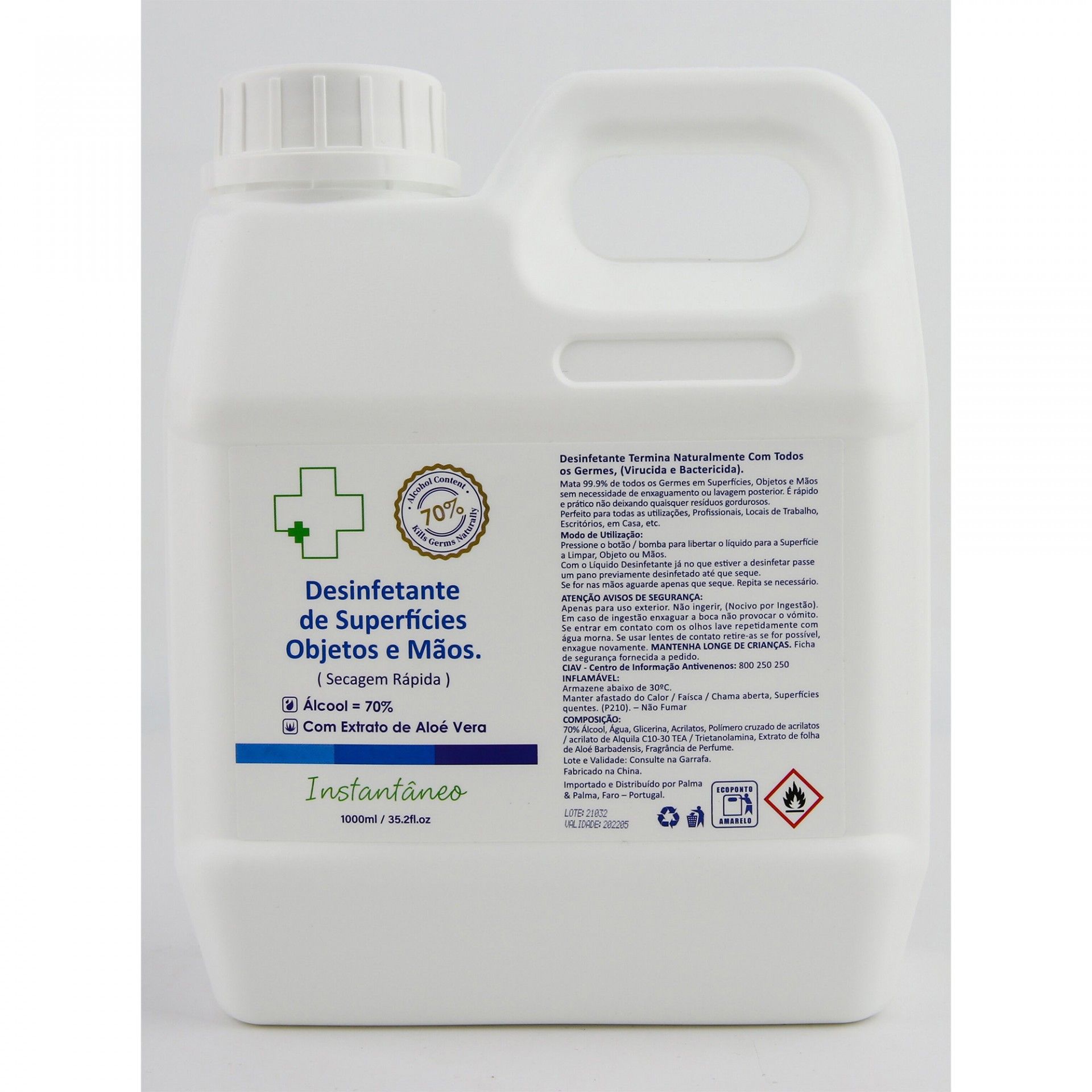 Garrafão Alcool Gel 1l com Extrato de Aloé Vera