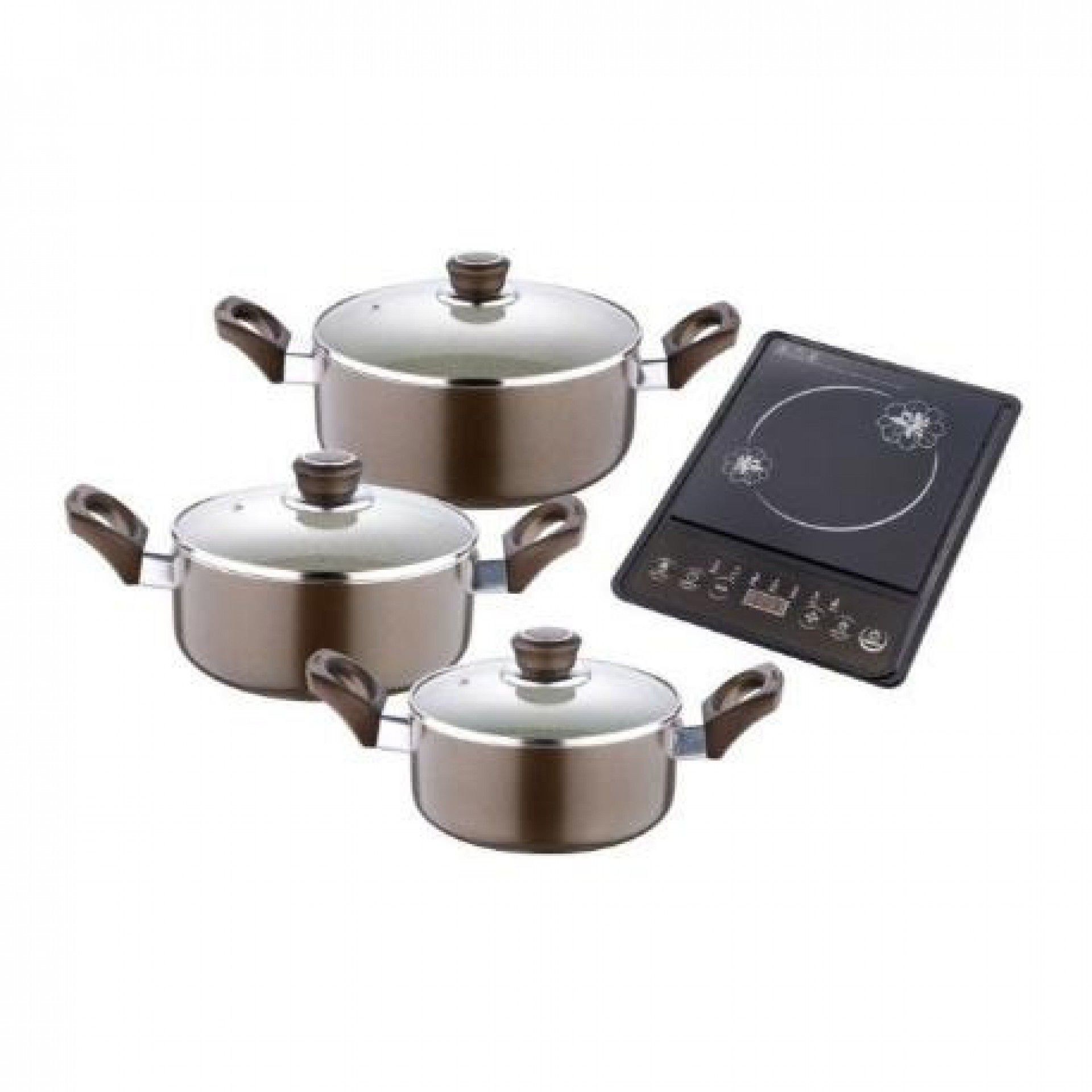 Conjunto 3 Caçarolas Mais placa de indução BG-1358-CH