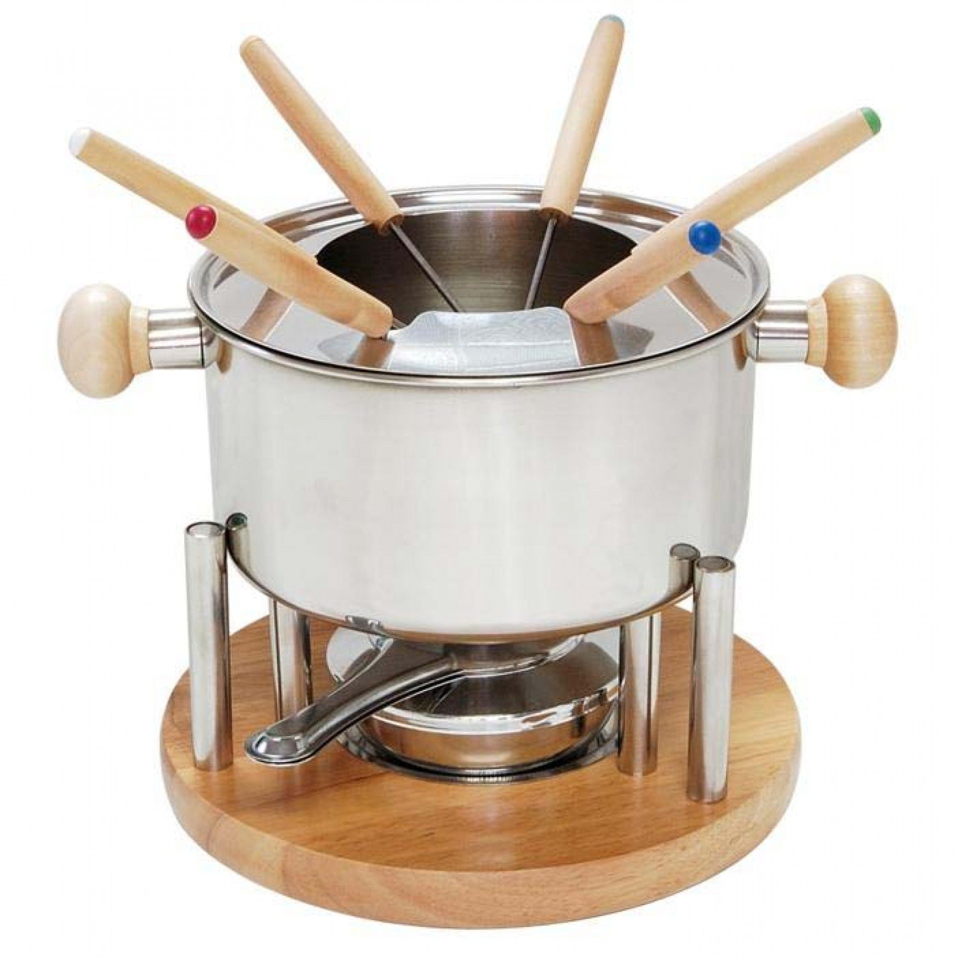 Fondue Inox com base madeira para 6 pessoas