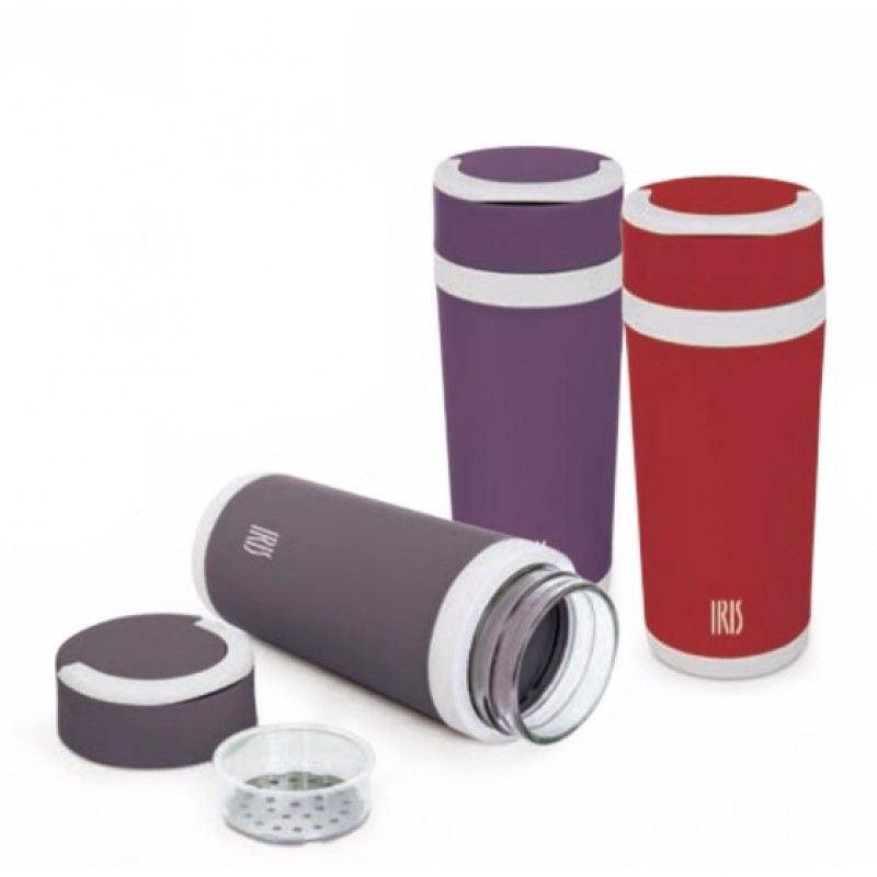 THERMOS GLASS BOTTLE  RED 450ML