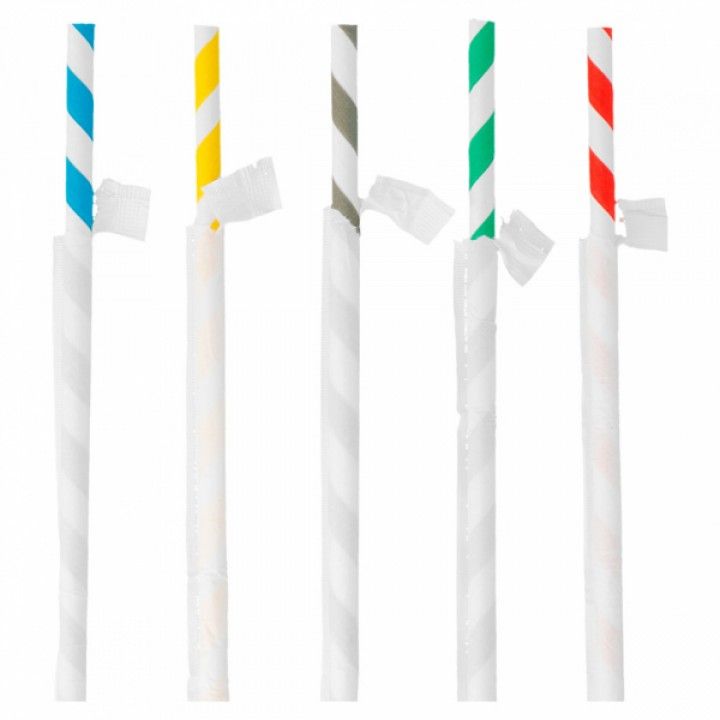 PACK 250 PAPER STRAWS W/WRAPPING 20CM ASSORTMENT OF COLOURS