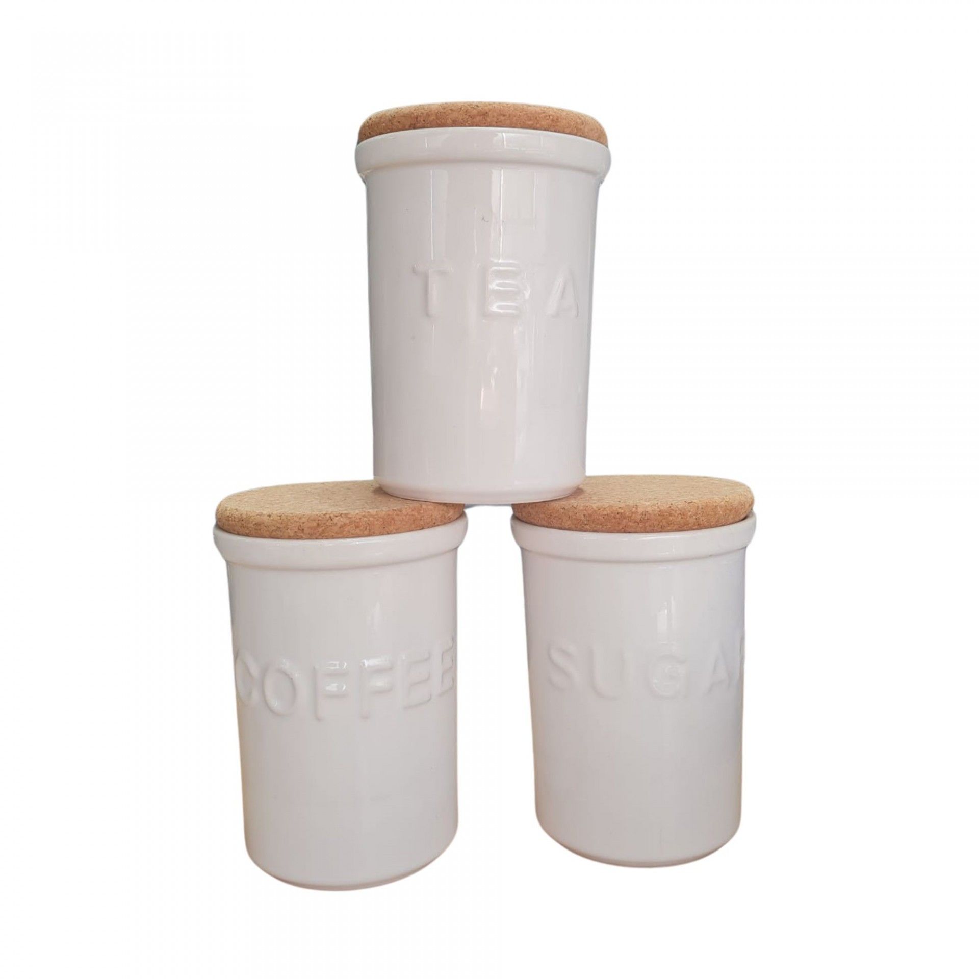 Conj. 3 Frascos Ceramica c/Tampa Cortiça