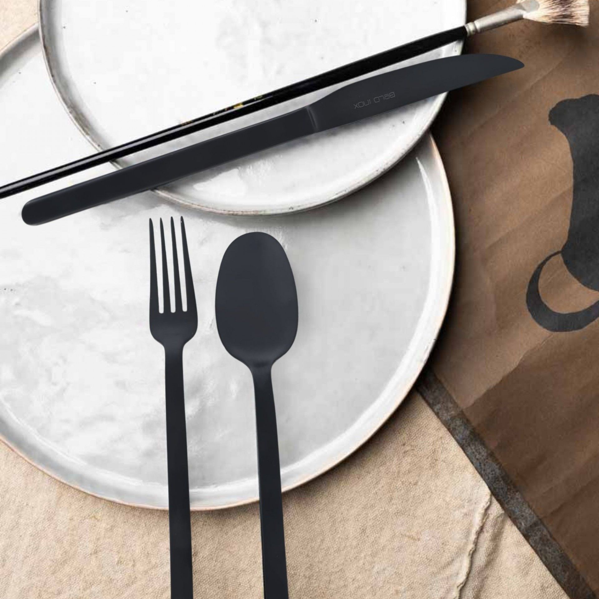 Dúzia Garfo Sobremesa Marés Mate Titanium Preto